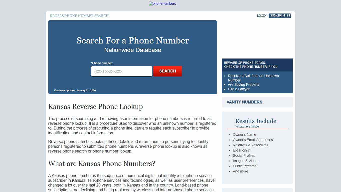 Kansas Phone Number Lookup | PhoneNumbers.org